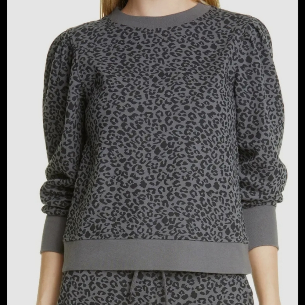 Rails Gray Leopard Print Crew Neck Sweater